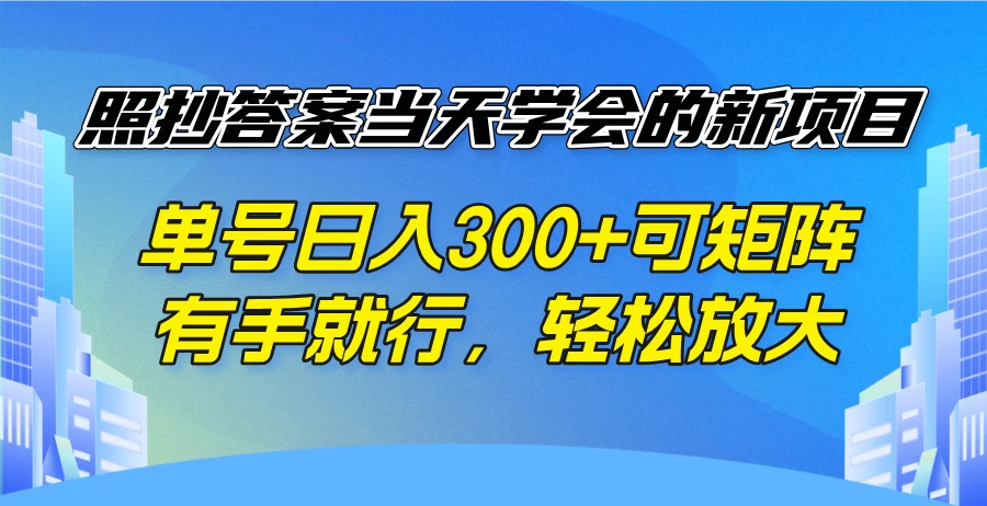 照抄答案当天学会的新项目，单号日入300+可矩阵，有手就行，轻松放大-空域资源网