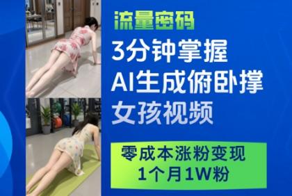 3分钟掌握AI生成俯卧撑女孩视频，零成本涨粉变现，1个月1W粉-空域资源网