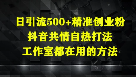 日引流500+精准创业粉，抖音共情自热打法，工作室都在用的方法-空域资源网