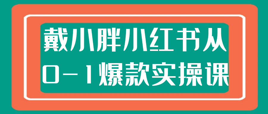 戴小胖小红书从0-1爆款实操课-空域资源网