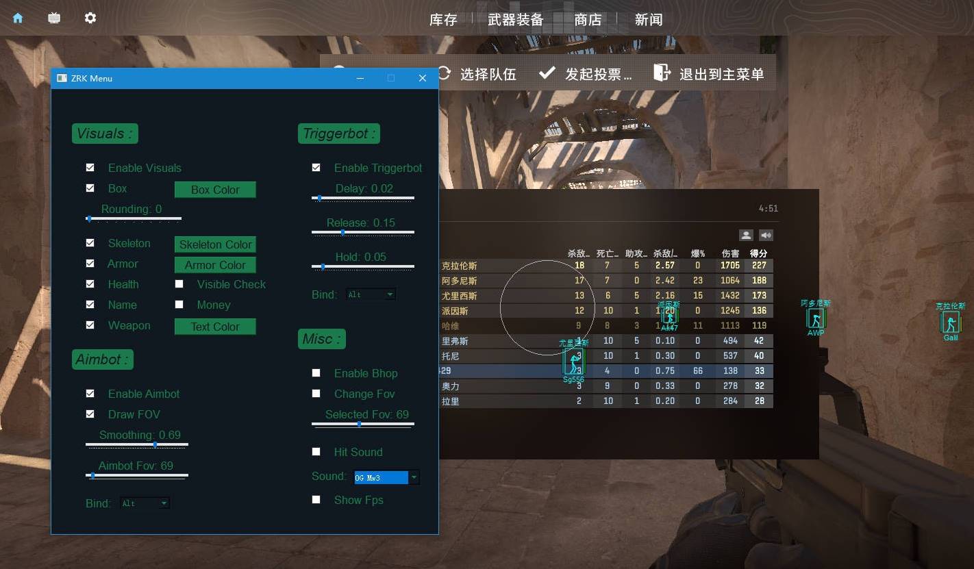 CS2·ZRKMenu透视自瞄自动扳机辅助-空域资源网