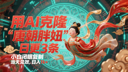 用AI克隆“唐朝胖妞”日更3条，平台疯狂推流，小白闭眼复制，当天见效，日入1k+-空域资源网