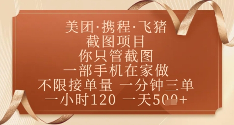飞猪美团截图项目，你只管截图，一部手机在家做，正规平台无套路，一天5张+【揭秘】-空域资源网