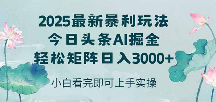 今日头条2025年最新暴利玩法，思路简单，复制粘贴，轻松实现矩阵日入3000+-空域资源网