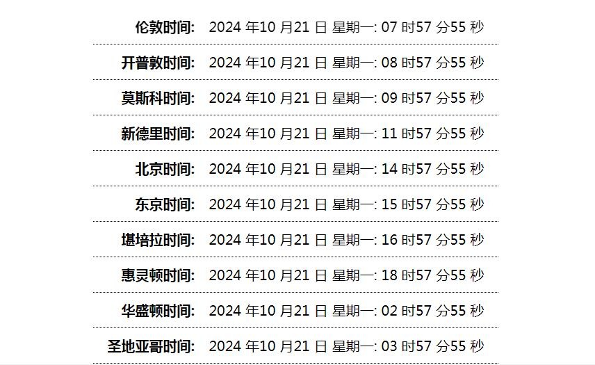 世界时间单页网站HTML源码-空域资源网