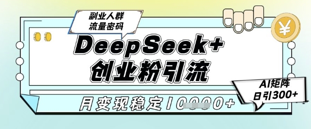 DeepSeek+创业粉精准引流，全新分享课4.0玩法，AI矩阵日引300+，多种变现方式，稳定月入1W-空域资源网