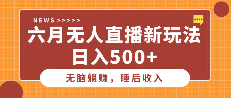 六月无人直播新玩法，无脑躺赚睡后收入，日入500+-空域资源网