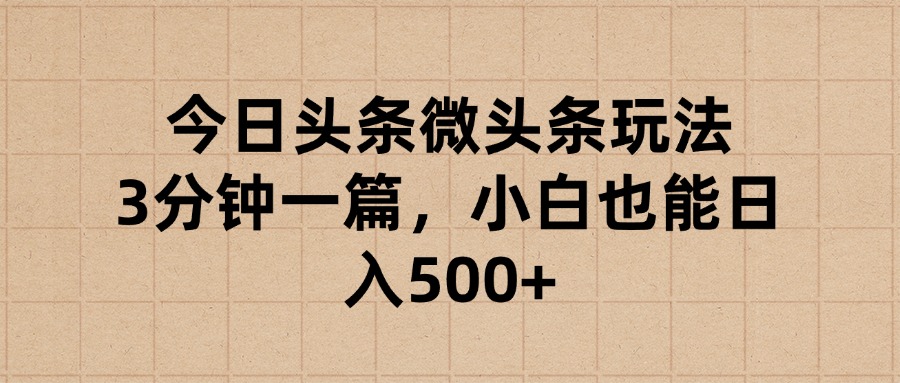 今日头条微头条玩法，3分钟一篇，小白也能日入500+-空域资源网
