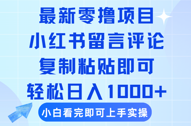 最新零撸小项目，小红书留言评论，复制粘贴即可赚钱，轻松日入1000+-空域资源网