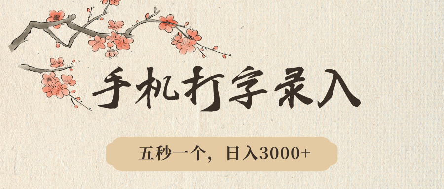 手机打字录入，五秒一个，日入3000➕，收益无上限-空域资源网