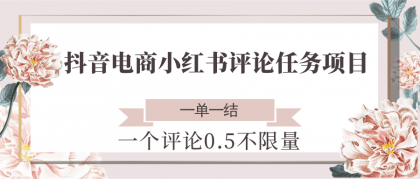 抖音电商小红书评论任务项目，一个评论0.5，一单一结 不限量-空域资源网