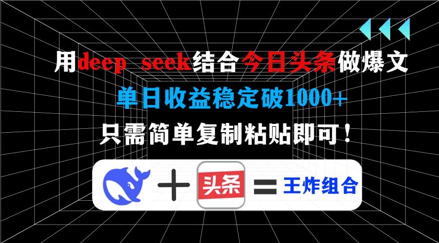 用deep seek结合今日头条做爆文，单日收益稳定破1000+，只需简单复制粘&amp;#8230;-空域资源网