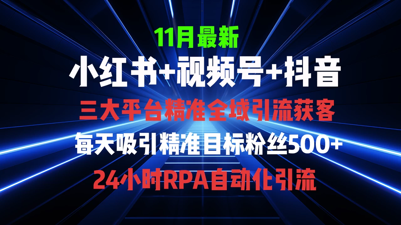 11月最新，全域多平台引流私域打法，小红书，视频号，抖音全自动引流获客，截流自热双重赋能。-空域资源网