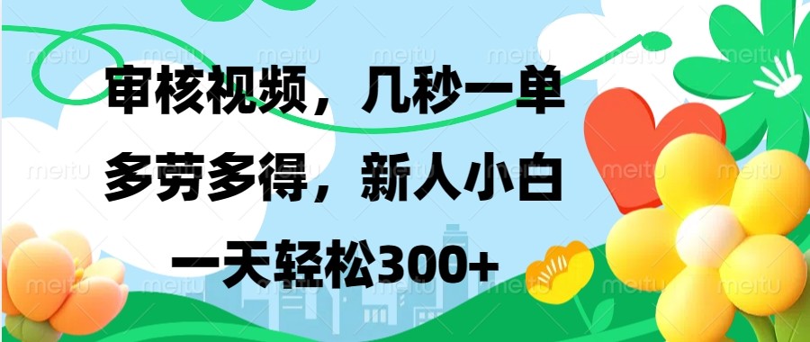 审核视频，几秒一单，多劳多得，新人小白一天轻松300+-空域资源网