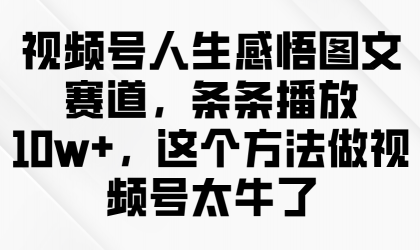 视频号人生感悟图文赛道，条条播放10w+，这个方法做视频号太牛了-空域资源网