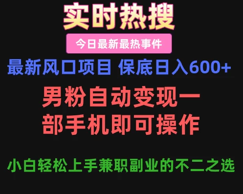 最新风口项目 保底日入600+，男粉自动变现，一部手机即可操作，小白轻松上手，兼职副业的不二之选-空域资源网