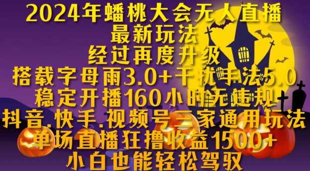 2024年蟠桃大会无人直播最新玩法，稳定开播160小时无违规，抖音、快手、视频号三家通用玩法【揭秘】-空域资源网