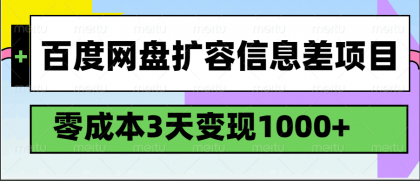 百度网盘扩容信息差项目，零成本，3天变现1000+-空域资源网