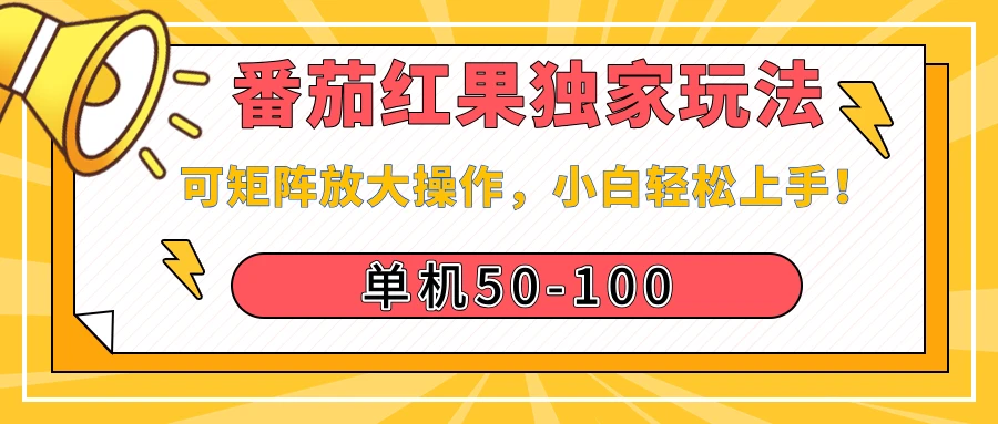 番茄红果独家玩法，单机50-100，可矩阵放大操作，小白轻松上手！