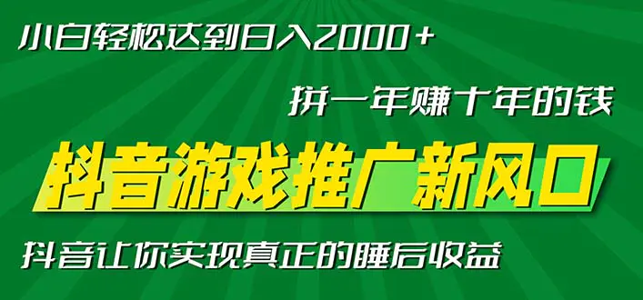 新风口抖音游戏推广—拼一年赚十年的钱，小白每天一小时轻松日入2000＋-空域资源网