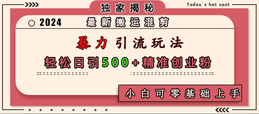 最新搬运混剪暴力引流玩法，轻松日引500+精准创业粉，小白可零基础上手-空域资源网