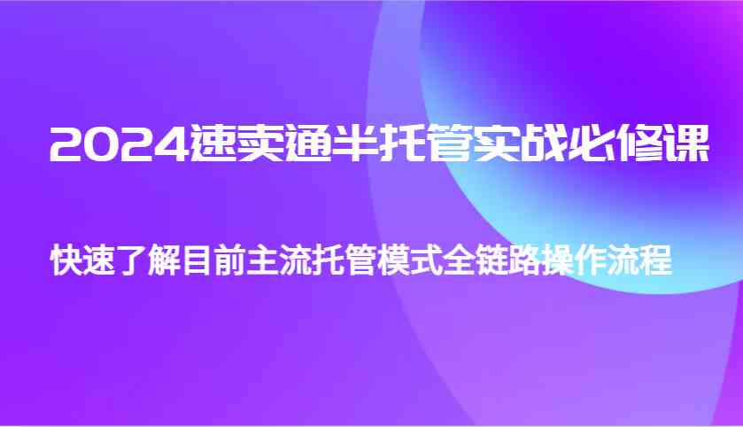 2024速卖通半托管从0到1实战必修课，帮助你快速了解目前主流托管模式全链路操作流程-空域资源网